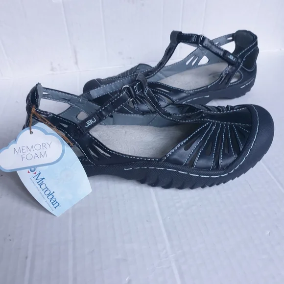 JBU Wm Melon Black Memory Foam Vegan Cutout Leather Sneakers Velcro T-Strap 7.5 - Picture 6 of 16